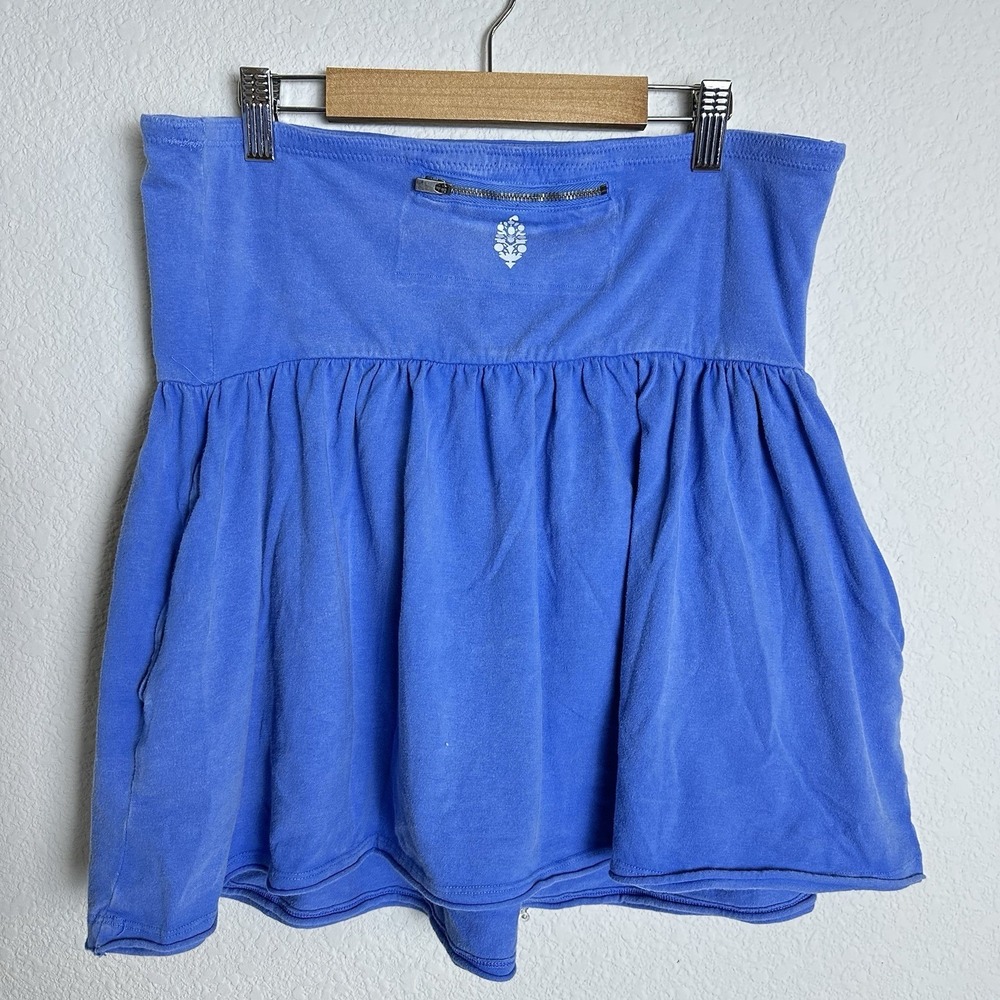 Free People Movement Cotton Mini Skirt Skater Flounce 100% Cotton Blue Pockets L